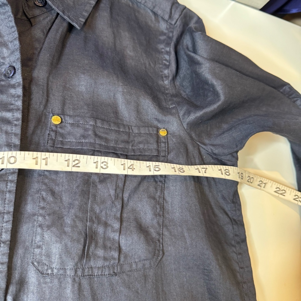 Michael Kors Navy Blue Ramie Button Down Shirt Gold Button Shoulder Size S - Picture 6 of 10